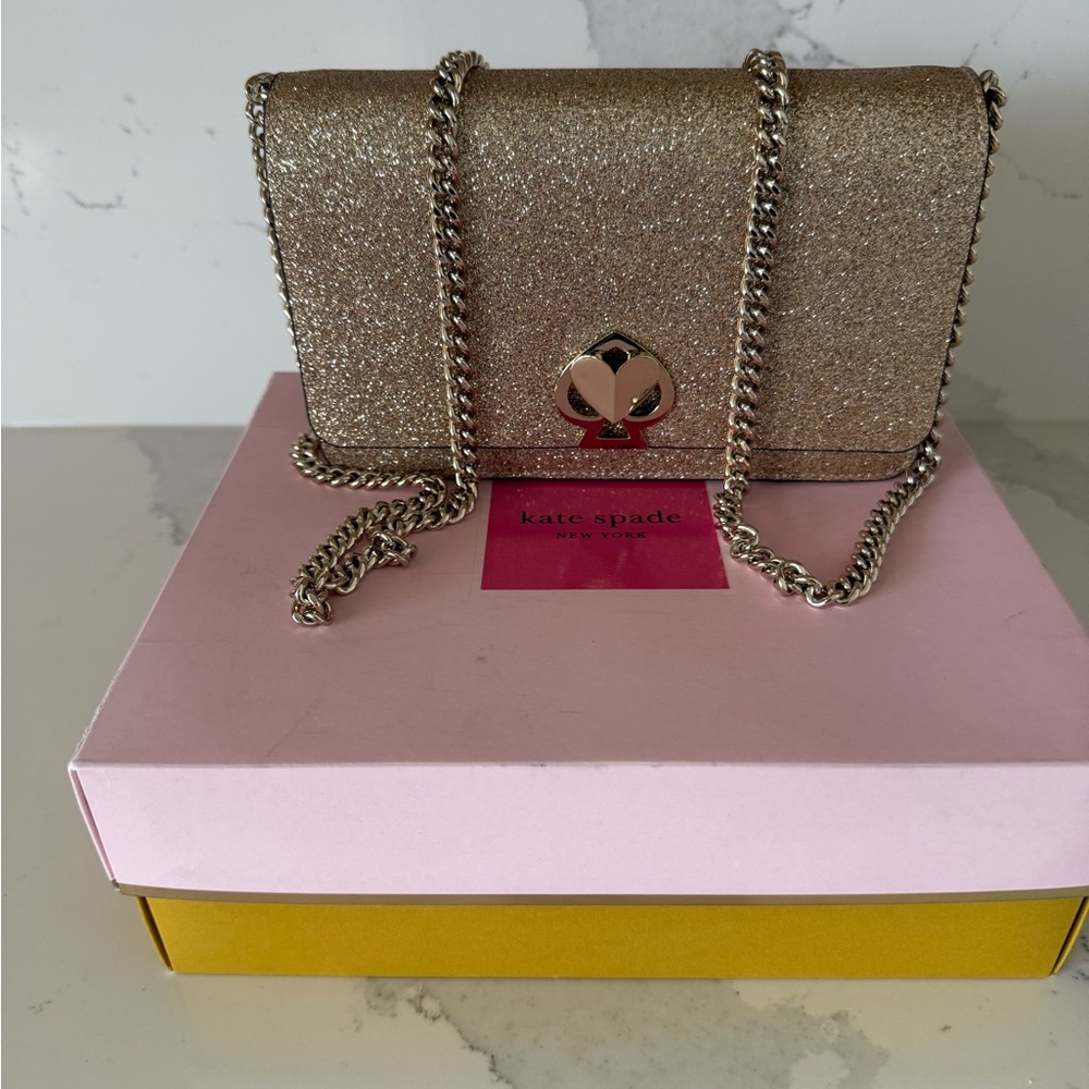 Kate Spade Nicola Gold Glitter Crossbody Bag